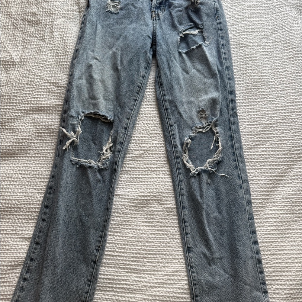 PacSun High Rise Blue Jeans with Distressed Knees